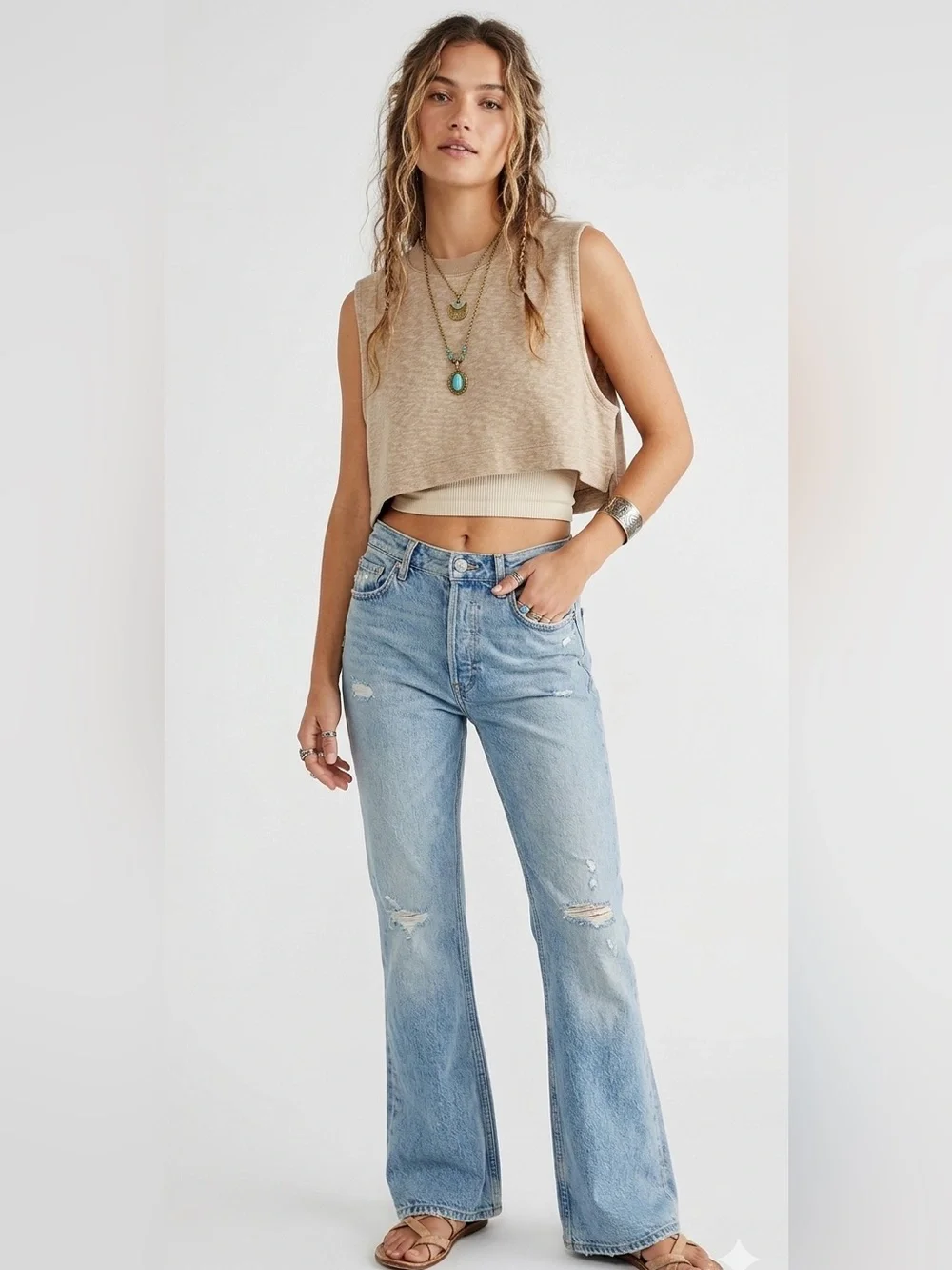Free People Beach Oatmeal Cropped Tank